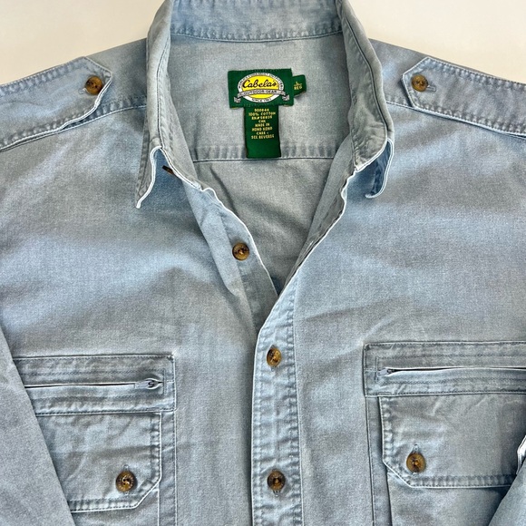 Vintage Cabela's Light Blue Canvas Button-Down Shirt - Picture 3 of 5